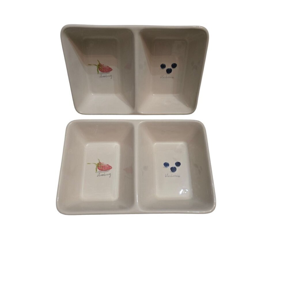 Rae Dunn Artisan Strawberry Blueberry Icon Divided Food Dish